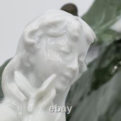 Dresden White/Green Marbleized Art Nouveau Figural Lady, Butterflies Wall Pocket