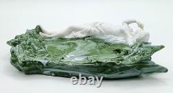 Dresden White/Green Marbleized Art Nouveau Figural Lady, Butterflies Wall Pocket