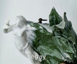 Dresden White/Green Marbleized Art Nouveau Figural Lady, Butterflies Wall Pocket