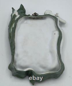 Dresden White/Green Marbleized Art Nouveau Figural Lady, Butterflies Wall Pocket