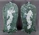 Dresden White & Green Marbleized Art Nouveau Figural Lady & Cherub Wall Plaques