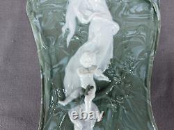 Dresden White & Green Marbleized Art Nouveau Figural Lady & Cherub Wall Plaques