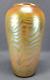 Durand King Tut Shape # 1722 Orange & Yellow Green Iridescent Art Glass Vase