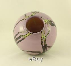 Dutch Schulze Green Purple And Vines Round Vase Vessel Signed Schulze 84