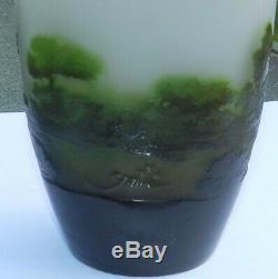 ESTATE 1900 Emile Galle signed Satin, Green, Black Cam Glass Vase French 6 Tall