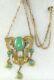 Early 1900's Art Nouveau Molded Green Glass Chrysoprase Dangling Necklace