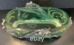 Early 20th C. Art Nouveau Glass Painted Bowl In Vanhauten Pewter Floral Holder