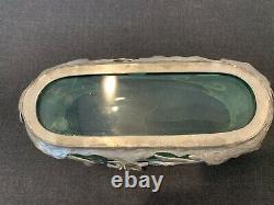 Early 20th C. Art Nouveau Glass Painted Bowl In Vanhauten Pewter Floral Holder