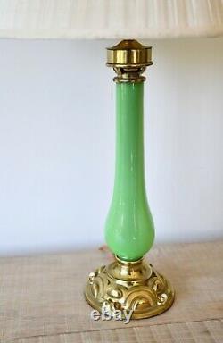 Early 20th C French Green Glass Column Brass Side Console Table Hall Lamp