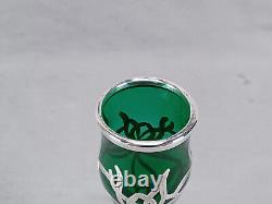 Early 20th Century American Sterling Overlay Art Nouveau Floral Green Glass Vase