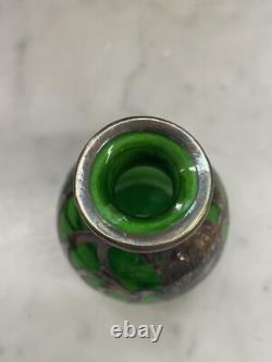 Early 20th Century Art Nouveau Green Sterling Silver Overlay Perfume Bottle