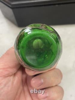 Early 20th Century Art Nouveau Green Sterling Silver Overlay Perfume Bottle