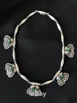 Early Georg Jensen Sterling Silver Malachite Necklace #4 Art Nouveau / Deco 65g
