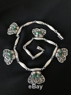 Early Georg Jensen Sterling Silver Malachite Necklace #4 Art Nouveau / Deco 65g