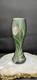 Early Original Antique Art Nouveau Emerald Green Satin Glass Vase Silver Overlay