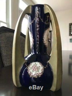 Early Pair of Quad Handled Teplitz Art Nouveau Cobalt Blue Amphora Vases