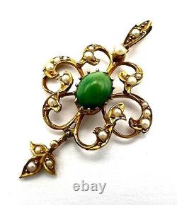 Edwardian 15ct Gold Art Nouveau Seed Pearl Pendant. Antique. C1900