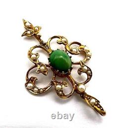 Edwardian 15ct Gold Art Nouveau Seed Pearl Pendant. Antique. C1900