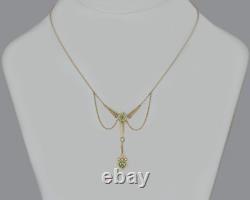 Edwardian 15ct Gold Peridot Seed Pearl Necklace Art Nouveau Art Deco Elegance