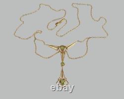 Edwardian 15ct Gold Peridot Seed Pearl Necklace Art Nouveau Art Deco Elegance