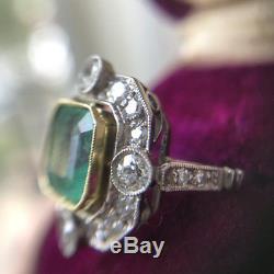 Edwardian 1910 Antique 2.5Ct Green Cushion Diamond Promise Vintage Art Deco Ring