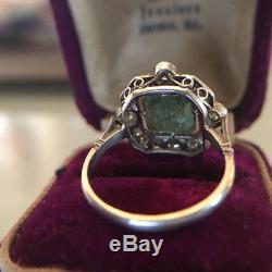 Edwardian 1910 Antique 2.5Ct Green Cushion Diamond Promise Vintage Art Deco Ring