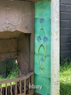 Edwardian / Art Nouveau Cast Iron Fireplace / Floral Green Tiles / Could Deliver