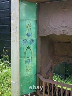 Edwardian / Art Nouveau Cast Iron Fireplace / Floral Green Tiles / Could Deliver