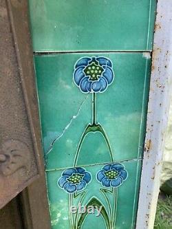 Edwardian / Art Nouveau Cast Iron Fireplace / Floral Green Tiles / Could Deliver