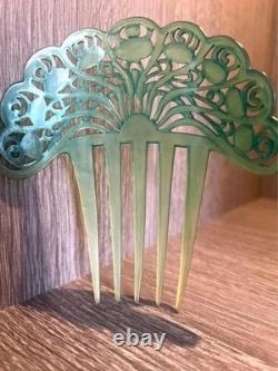 Edwardian Art Nouveau Green Celluloid Hair Set c. 1900-1915 x 3 Matching Pieces