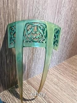 Edwardian Art Nouveau Green Celluloid Hair Set c. 1900-1915 x 3 Matching Pieces