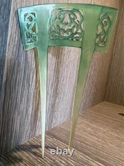 Edwardian Art Nouveau Green Celluloid Hair Set c. 1900-1915 x 3 Matching Pieces