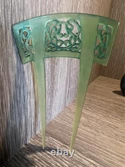 Edwardian Art Nouveau Green Celluloid Hair Set c. 1900-1915 x 3 Matching Pieces