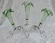 Edwardian Epergne Three Fluted Green Glass Vases On Silver Plate Stand C1910