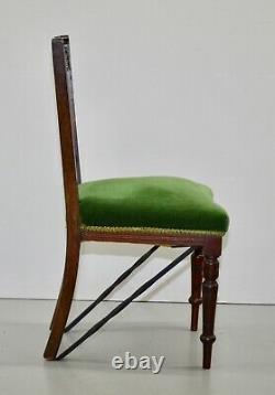 Eight Edwardian Carved Walnut Dining Chairs, Green Upholstered