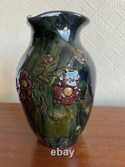 Elton Ware c1900 Art Pottery Handled Jug Vase Drip Glaze Flower Design