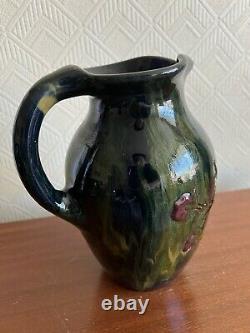 Elton Ware c1900 Art Pottery Handled Jug Vase Drip Glaze Flower Design