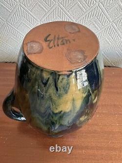 Elton Ware c1900 Art Pottery Handled Jug Vase Drip Glaze Flower Design