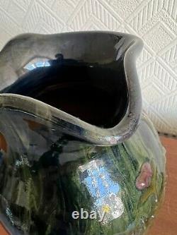 Elton Ware c1900 Art Pottery Handled Jug Vase Drip Glaze Flower Design