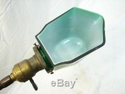Emerald Green Cased Milk Glass Lamp Shade Student Light Art Nouveau Cast Iron