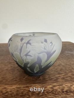 Émile Gallé Star Glass Vase Art Nouveau Floral Purple/Green Handmade 2x2.5