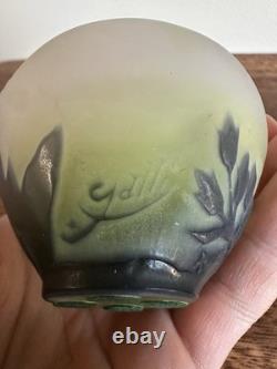 Émile Gallé Star Glass Vase Art Nouveau Floral Purple/Green Handmade 2x2.5