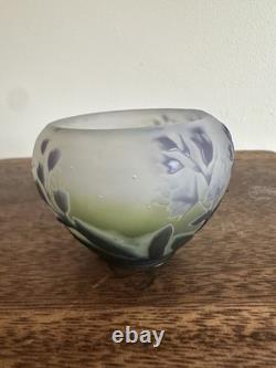 Émile Gallé Star Glass Vase Art Nouveau Floral Purple/Green Handmade 2x2.5