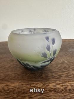 Émile Gallé Star Glass Vase Art Nouveau Floral Purple/Green Handmade 2x2.5