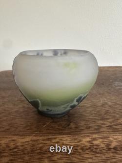 Émile Gallé Star Glass Vase Art Nouveau Floral Purple/Green Handmade 2x2.5