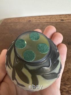 Émile Gallé Star Glass Vase Art Nouveau Floral Purple/Green Handmade 2x2.5