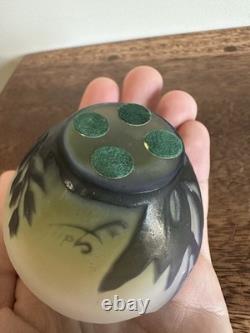 Émile Gallé Star Glass Vase Art Nouveau Floral Purple/Green Handmade 2x2.5