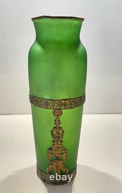 Empire green glass vase with metal setting