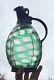 English Czech Art Glass Green Swirl Art Nouveau Signed Silver Plate Pitcher
