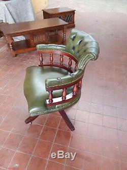 English Green Leather Chesterfield Captains/bankers/office/mahogany Desk Chair